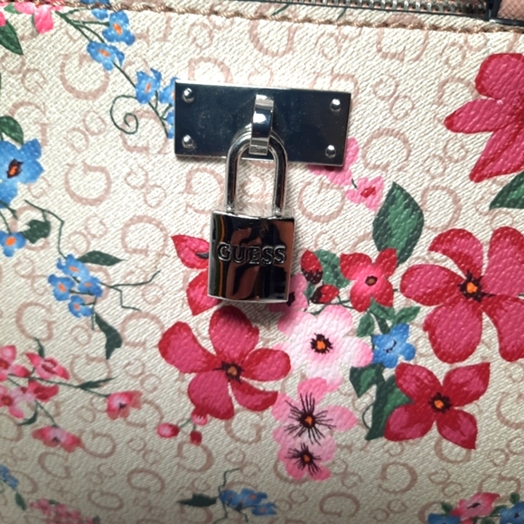 GUESS Purse Rose Multi Meera Hand Bag Flower Bag Beige Pink - Picture 5 of 14